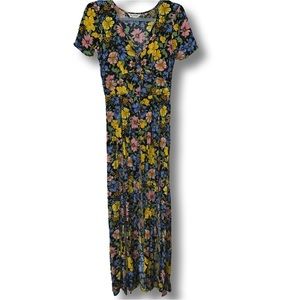 Floral vintage aesthetic button down dress US4 UK8 leg slit maxi Miss Selfridge